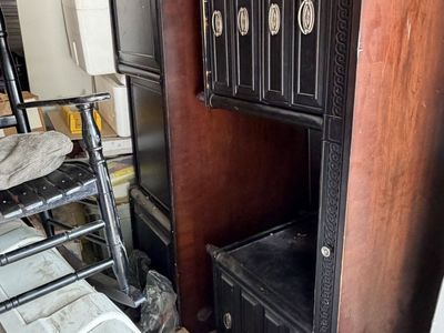 Dark Wood Cabinet with Ornate Detail - Vintage Style Storage Unit. Quantity-2