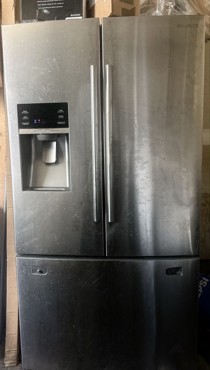 Samsung French Door Refrigerator - Stainless Steel, Working Condition, Needs Cleaning