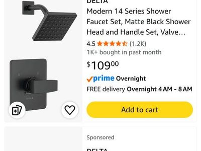 Delta T14267-BL-PP Modern 14 Series Matte Black Shower Faucet Set with Head and Handle
