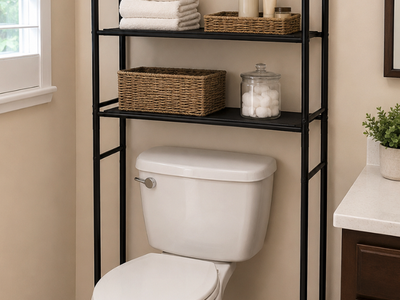 Over-the-Toilet Storage Rack Shelf Organizer – Black Metal Bathroom Space Saver (64.5" Tall)