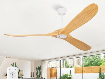 72 Inch Natural Wood Large Outdoor Ceiling Fans, Propeller Outdoor Ceiling Fans, Wall Switch and Remote Control