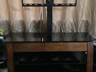 Modern Black Glass TV Stand with Mount & Storage Drawer (Fits up to 55" TVs)