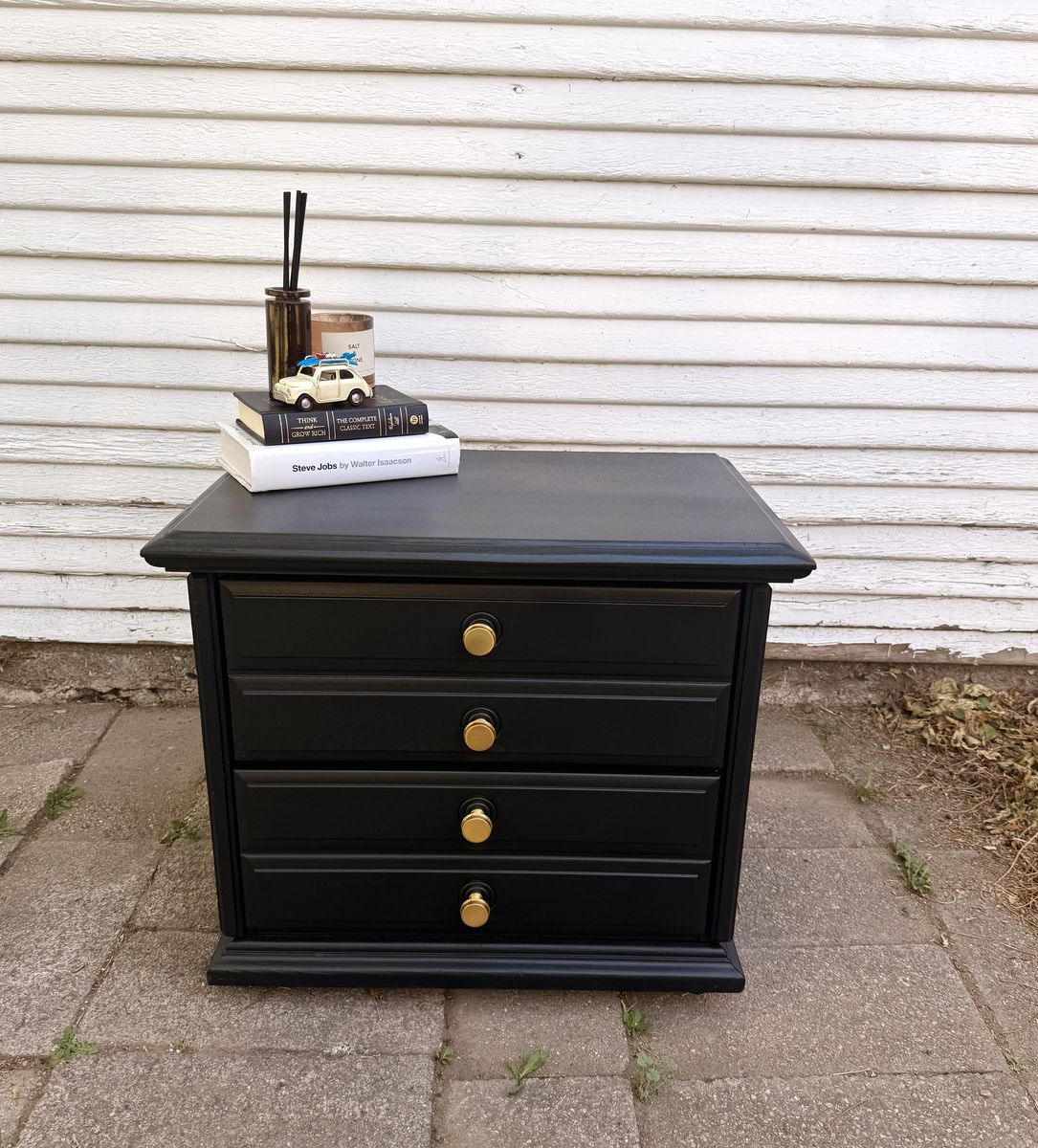 Modern, wooden black side table with 2 large drawers