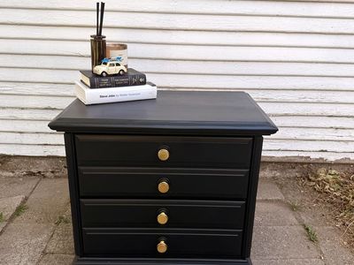 Modern, wooden black side table with 2 large drawers