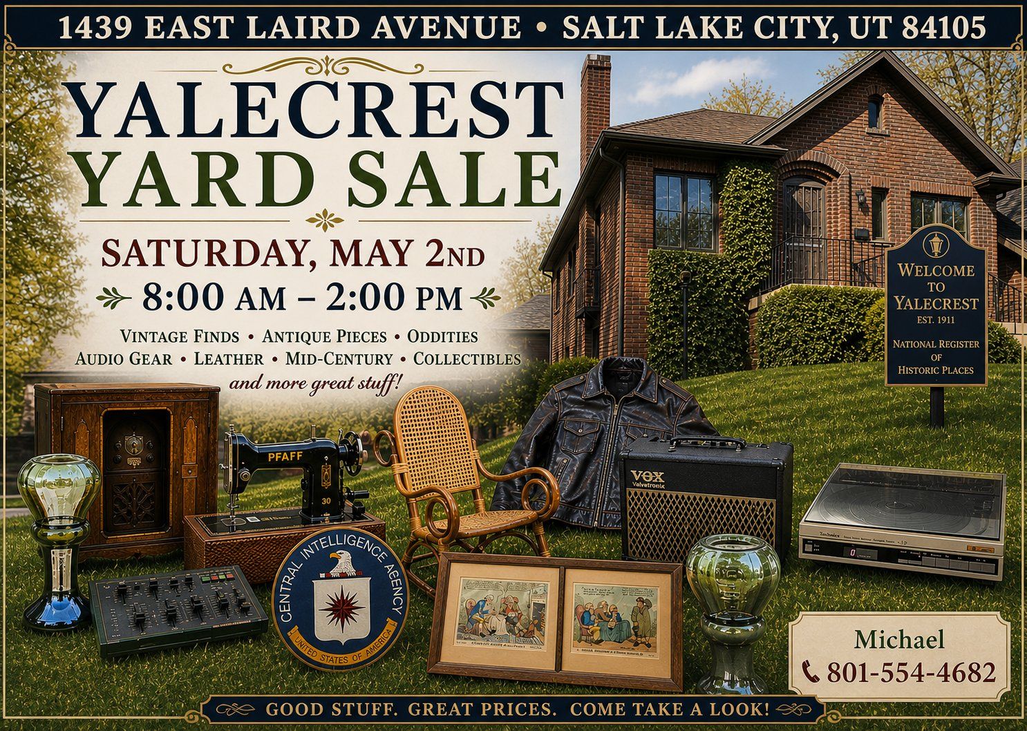 YARD SALE Saturday May 2 Yalecrest 1439 East Laird Avenue Salt Lake City Utah 8-2