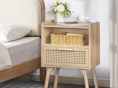 Rattan Nightstand — Brand New