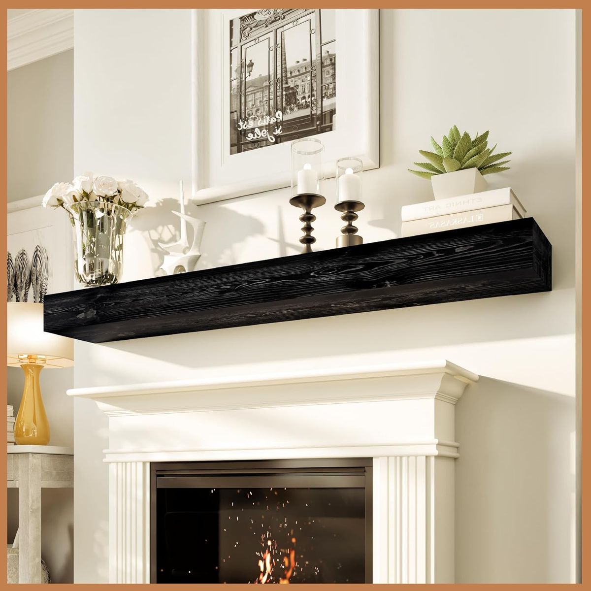 5" Deep Beam Wood Shelf Floating Rustic Fireplace Mantle Mantel 60" Espresso