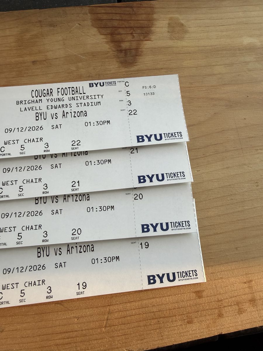 4 BYU vs Arizona Football Tickets - Sept 12, 2026 - Section C, Row 3