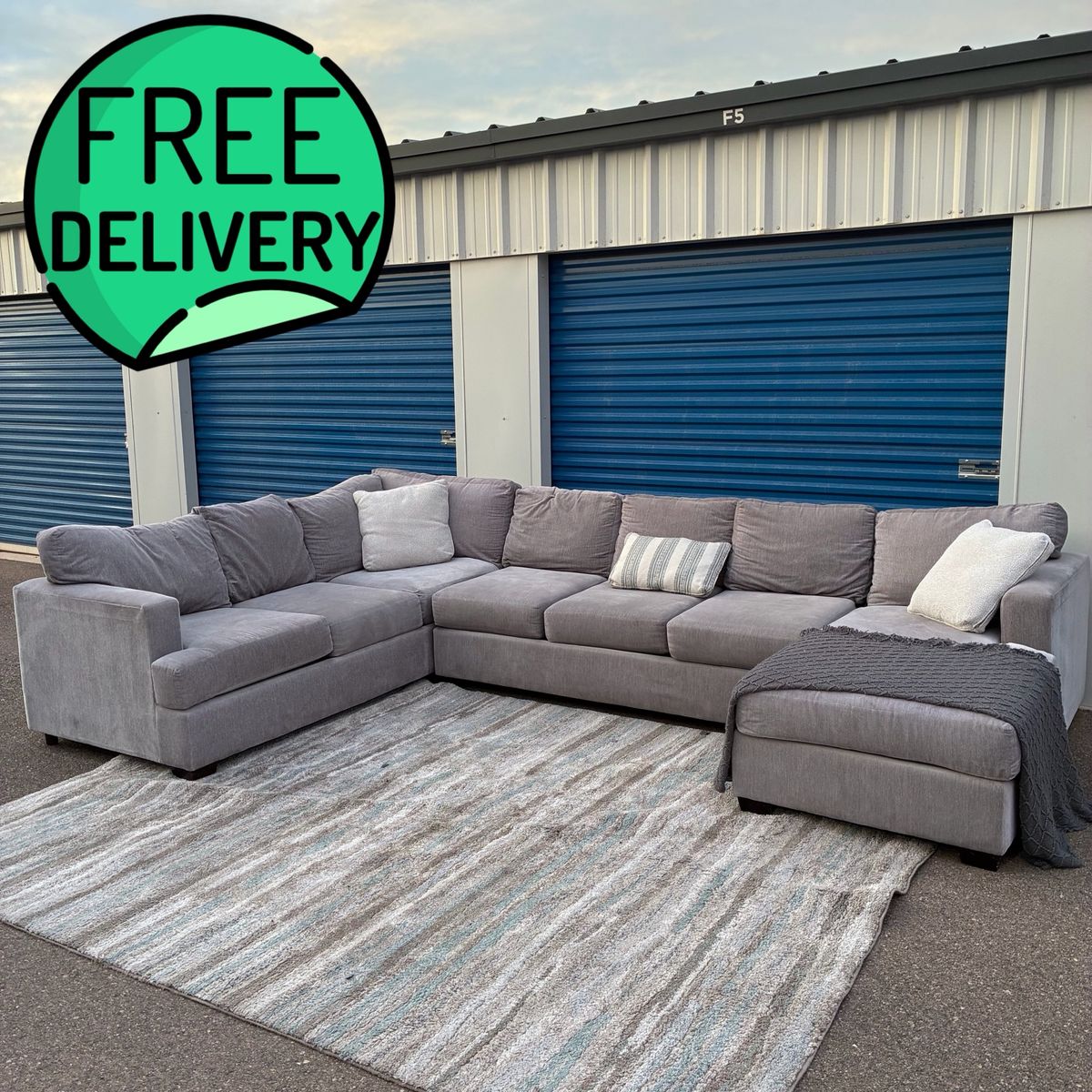 Modern Grey U-Shaped Sectional Couch-FREE DELIVERY-