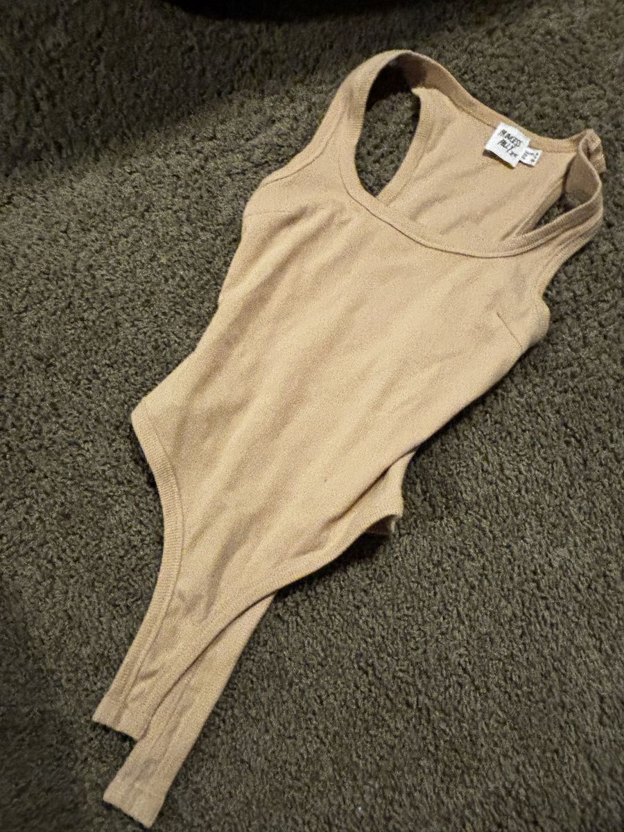 Princess Polly Women's Tan Ribbed Racerback Thong Bodysuit - US 4
