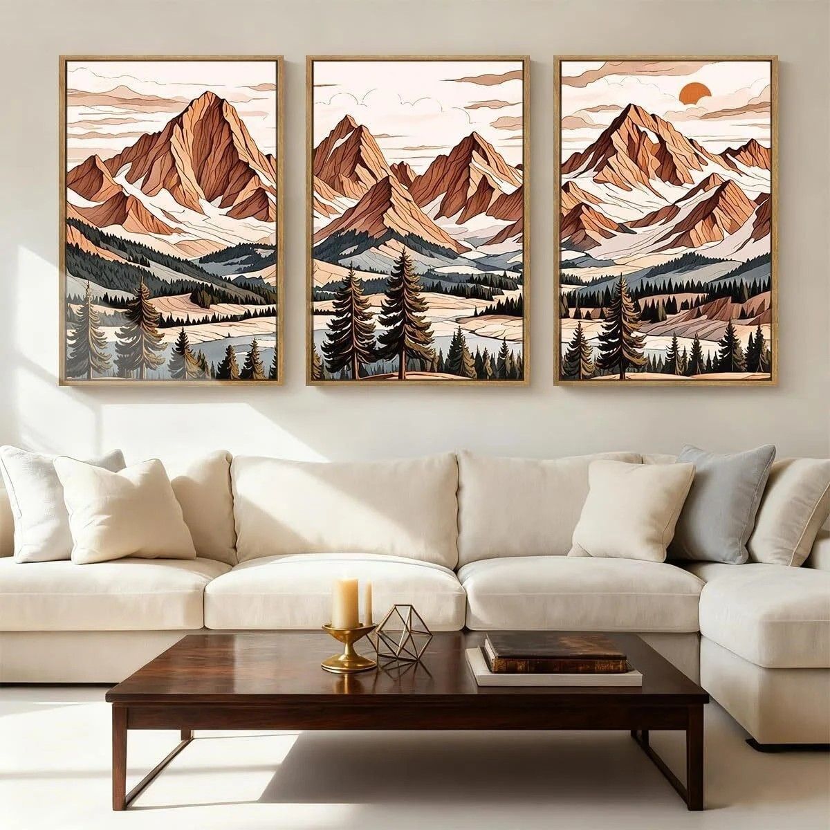 Large Mountain Framed Canvas Wall Art 16x24 Inch Abstract Mountain Landscape Wall Decor Set of 3