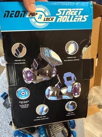 NEON Pop N Lock Street Rollers Blue Heel Skates Light Up LED Wheels