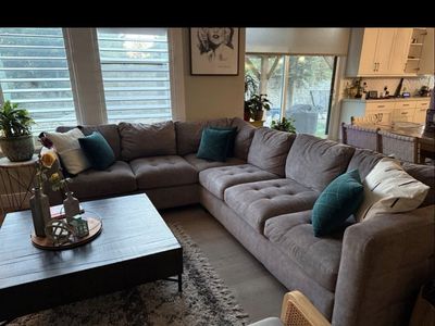 Sectional L shape couch with storage ottoman