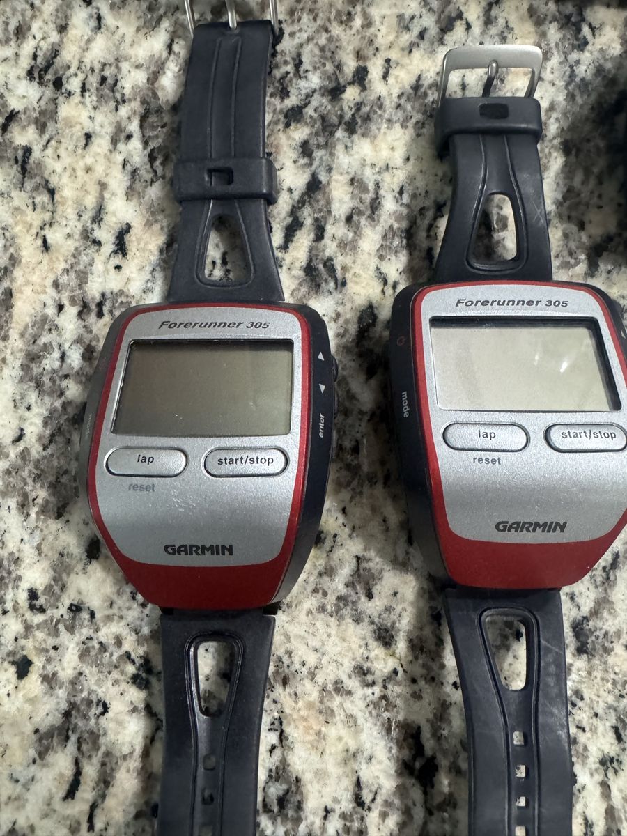 Garmin Forerunner 305 GPS Watch Lot - 2 Units with Heart Rate Strap and Charger in box