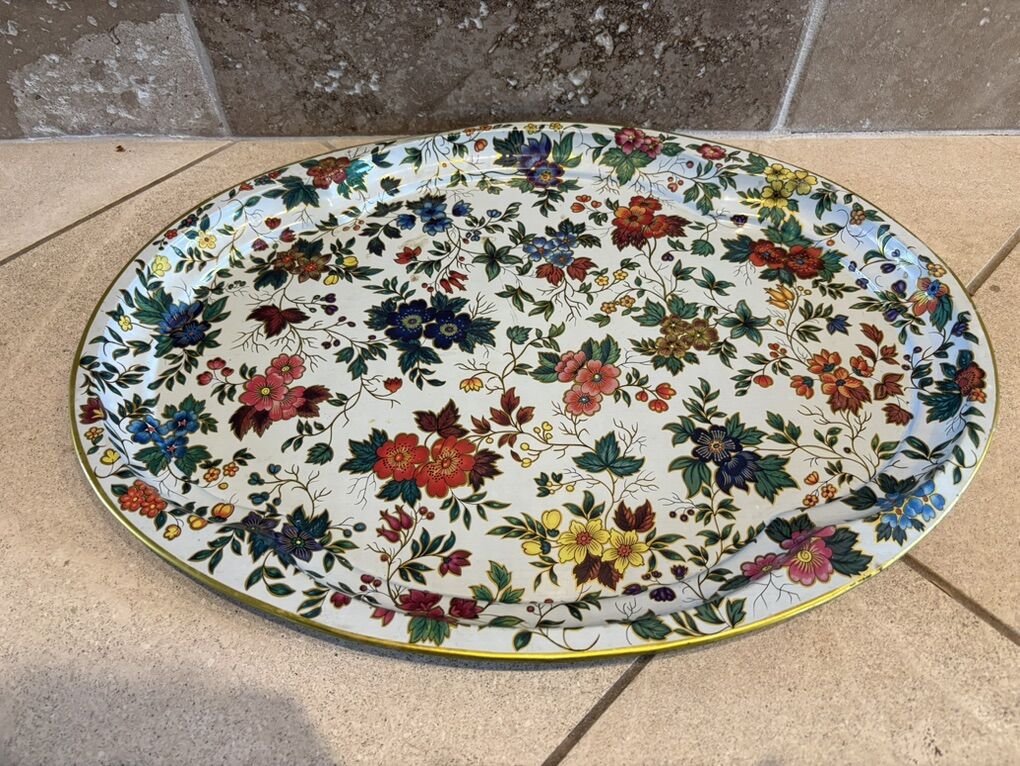 Vintage 1971 Daher Oval Tin Tray W/ Flowers
