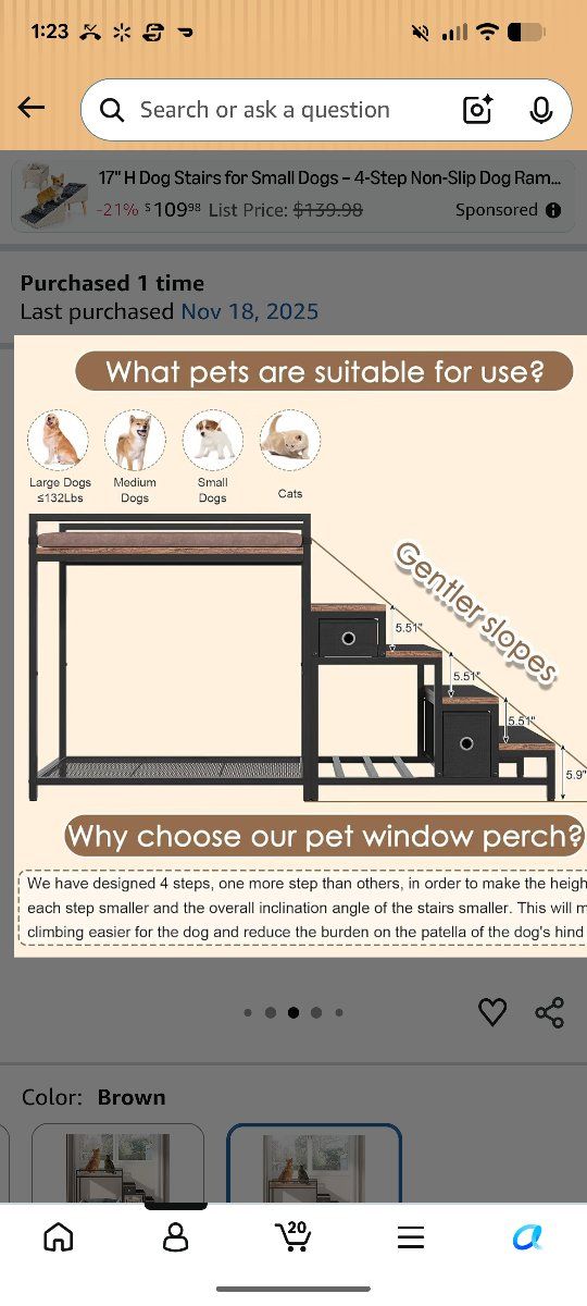 Dog stairs with beds. My dog is a stinker and won't use it. I will also be posting the other stairs that I tried for him. lol