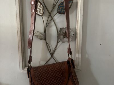 Alma Mia Brown Tooled Leather Crossbody Bag with Adjustable Strap