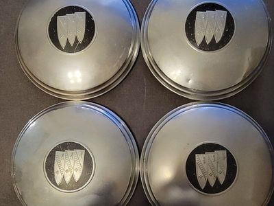 Vintage OEM 1960s Buick Tri Shield Dog Dish Hubcaps 9 3/4" Back Lip - Set of 4