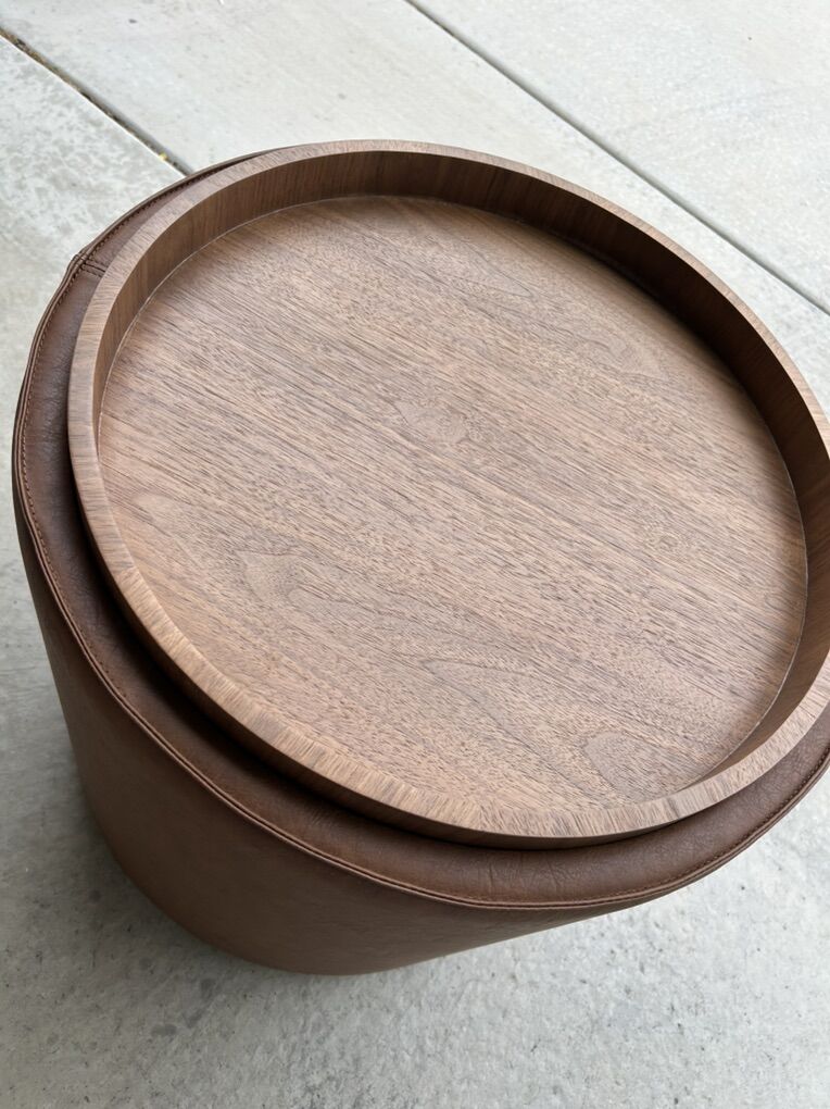 Faux Leather End Table w/ Wooden Top