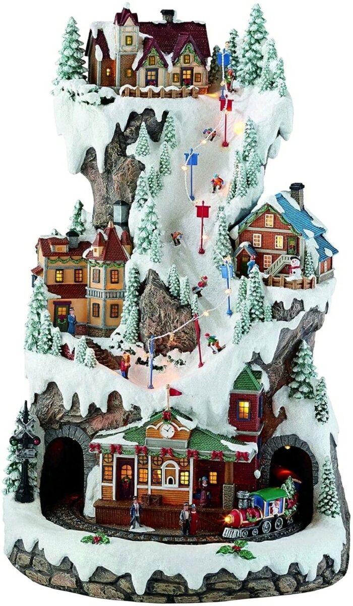 20" LED SKI VILLAGE WITH MUSIC Lights Moving Train