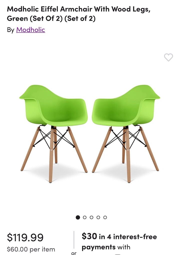 Set Of 2 Green Plastic Accent Chairs