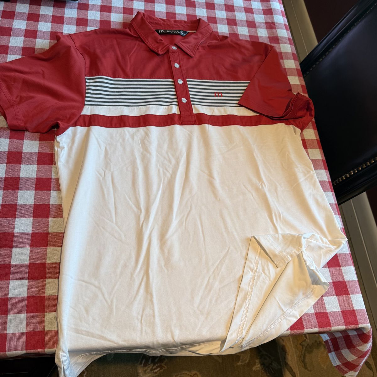 TravisMathew Men's XL Red/White Striped Polo Shirt - Made in Peru, Excellent Condition