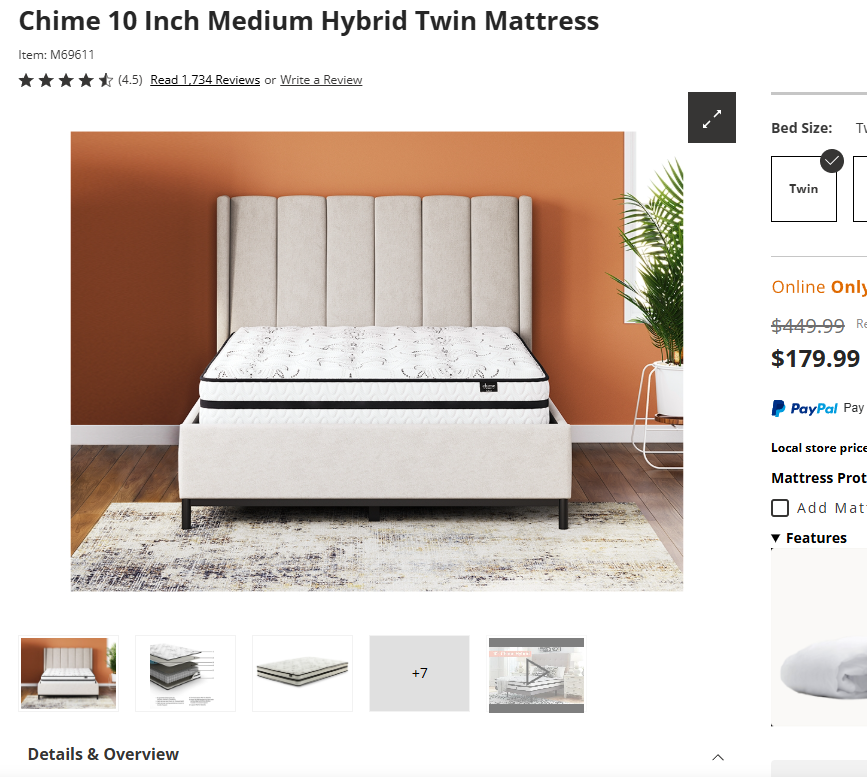 Ashley Furniture Twin Bed - Chime 10 in Medium Hybrid