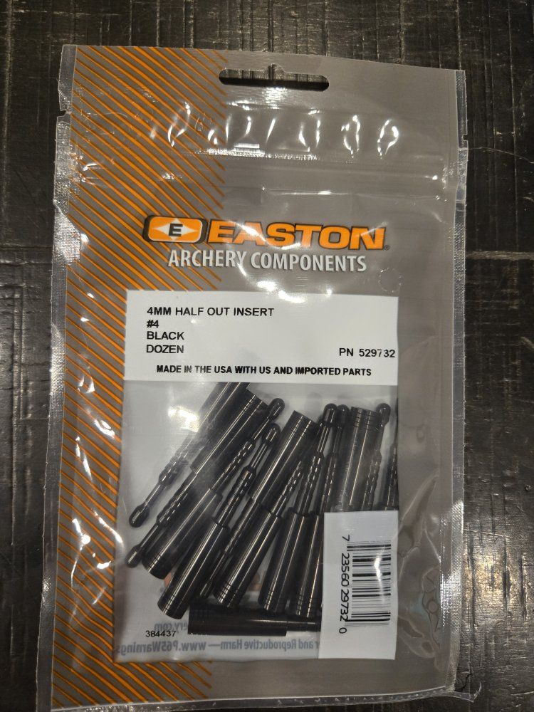 Easton 4MM Half Out Insert #4 Black Archery Components - Dozen, PN 529732