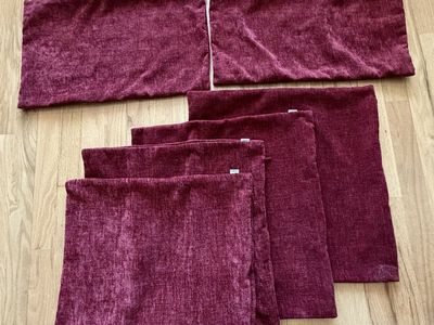 6 Pieces Chenille Pillow COVERS, (4) 18" x 18", (2) 19-1/2” W x 12-1/2” H Lumbar Burgundy