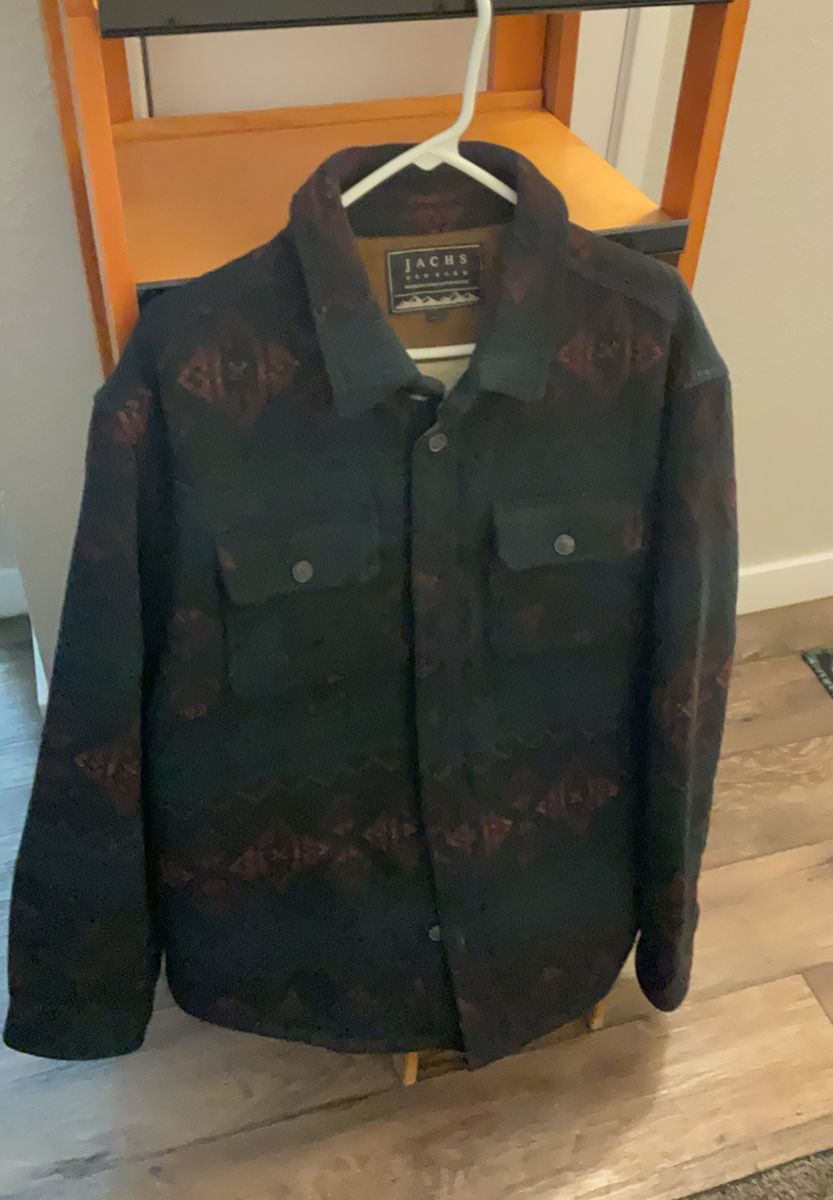JACHS NY Wool Blend Geometric Pattern Shirt Jacket - Blue & Brown Outdoor Style, Men's