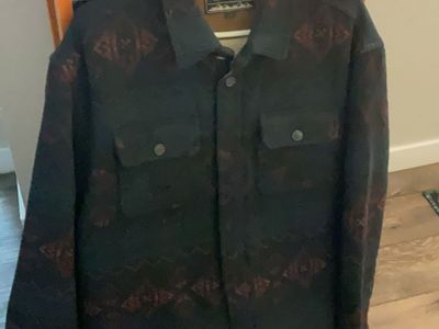JACHS NY Wool Blend Geometric Pattern Shirt Jacket - Blue & Brown Outdoor Style, Men's