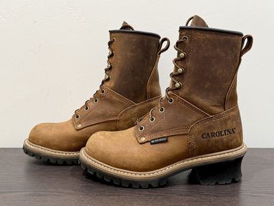 ELM 8" Steel Toe Waterproof Logger Carolina Brown Work Boot - Size 8 4E