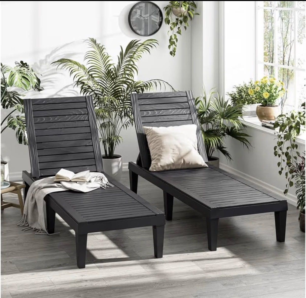 NEW IN BOX! Set of 2 All-Weather Black or Gray Resin Patio Chaise Lounge Chairs- pick your color!  Multiple available! 