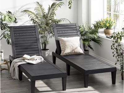 NEW IN BOX! Set of 2 All-Weather Black or Gray Resin Patio Chaise Lounge Chairs- pick your color! Multiple available!