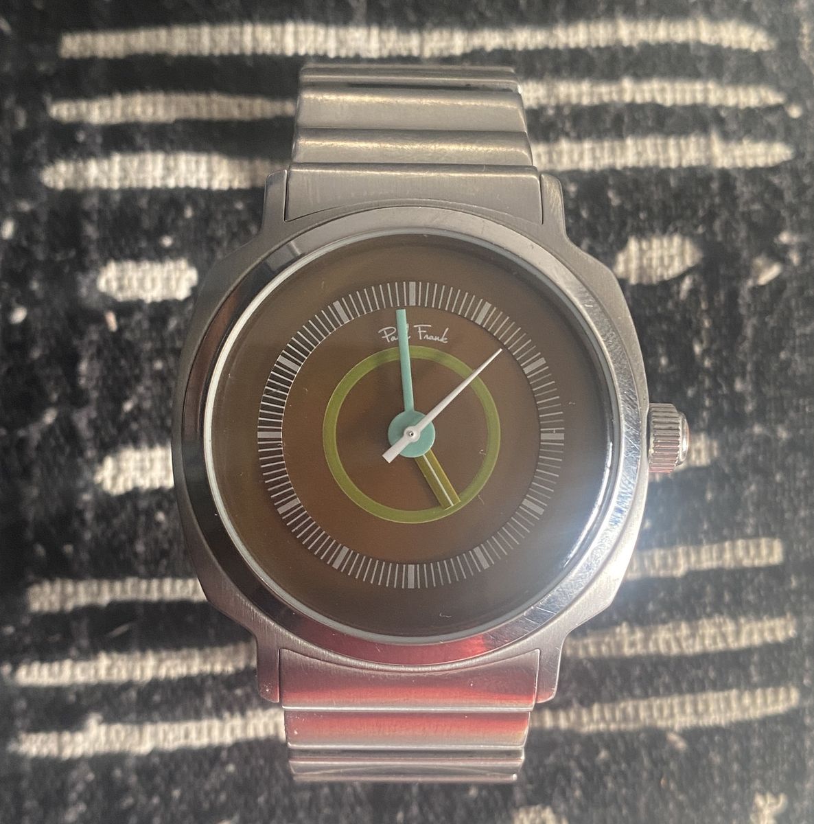 Paul Frank Stainless Steel Brown Dial Analog Quartz Watch with Green Accents