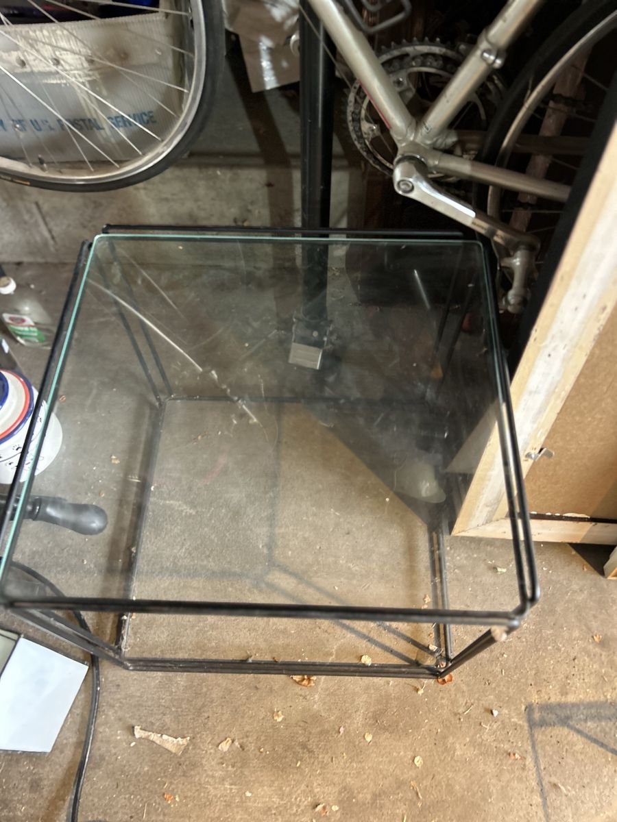 Vintage 70s Postmodern Glass and Metal Side Table