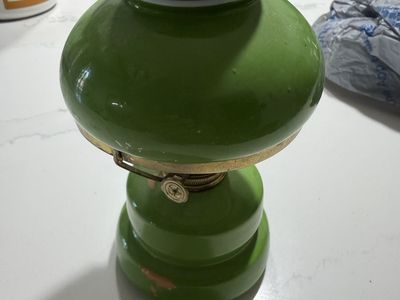 Vintage Green Ceramic Oil Lamp - 7.5" Tall, Kerosene Lantern Style with Wick