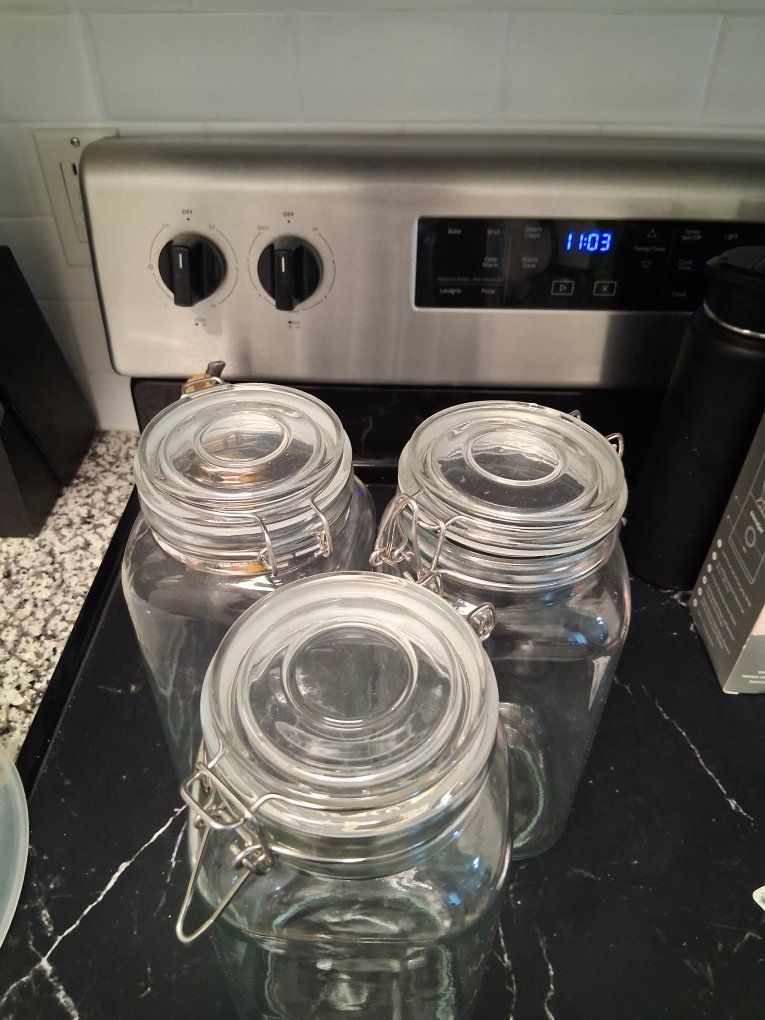 Set of 3 Clear Glass Storage Canisters with Airtight Clamp Lids, Kitchen Pantry Jars