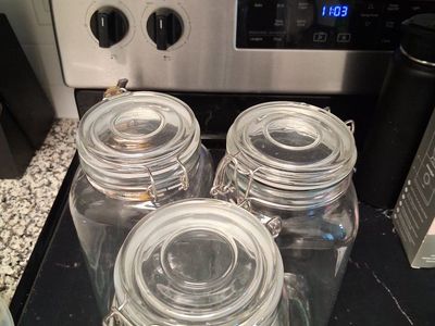 Set of 3 Clear Glass Storage Canisters with Airtight Clamp Lids, Kitchen Pantry Jars