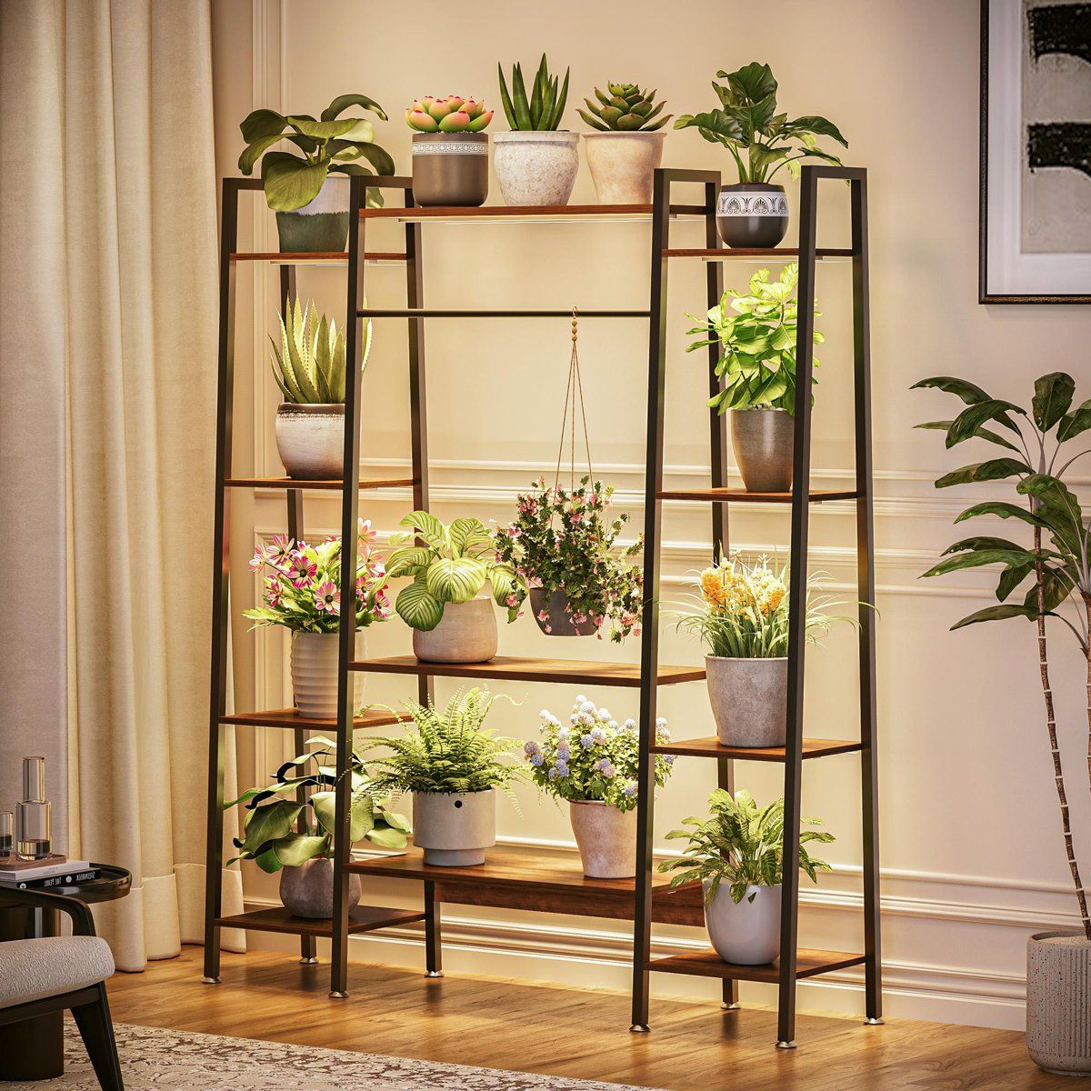 11-Tier Wooden Plant Stand With 8 Grow Lights