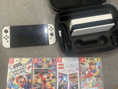 Nintendo Switch OLED Model White with Dock, Case, and 4 Games