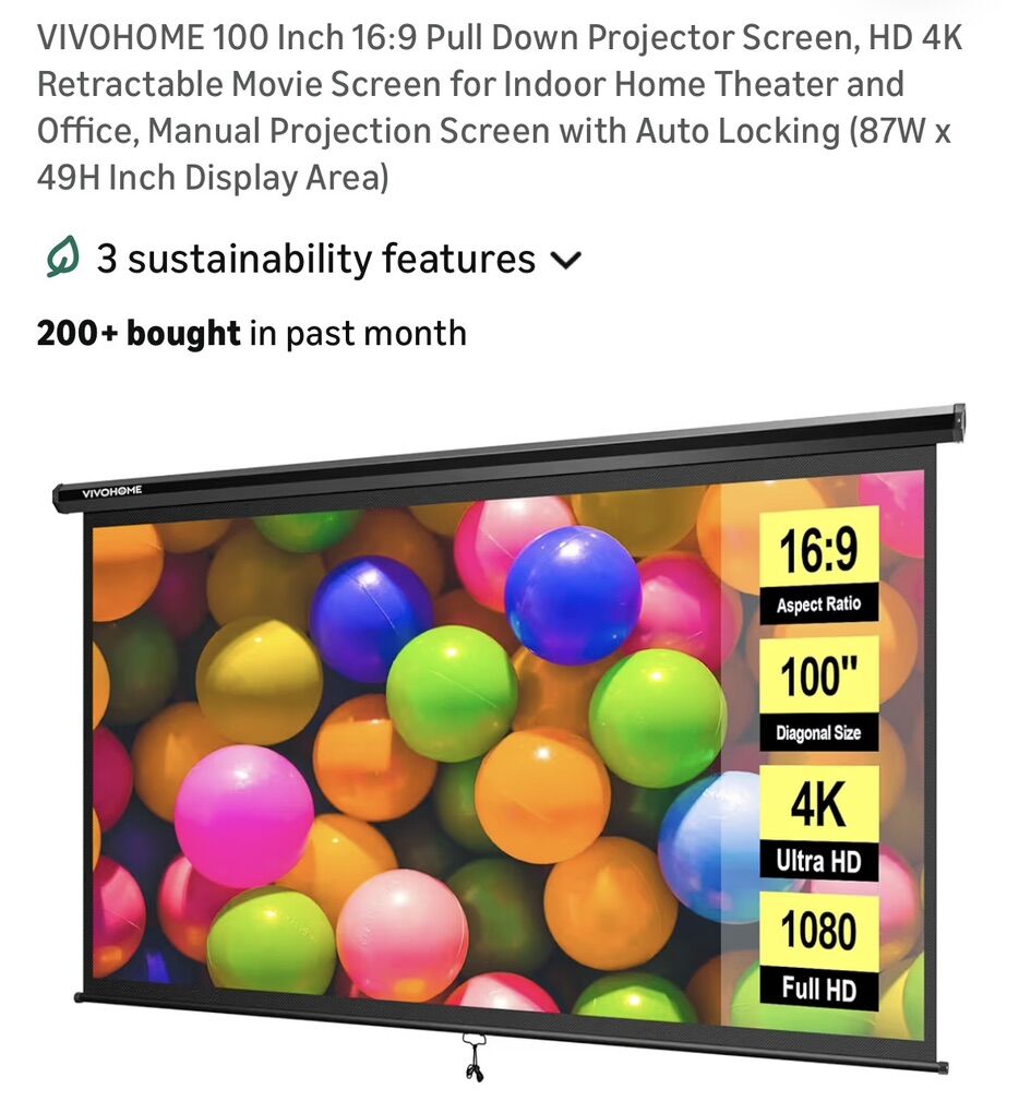 100 Inch 16:9 Pull Down Projector Screen