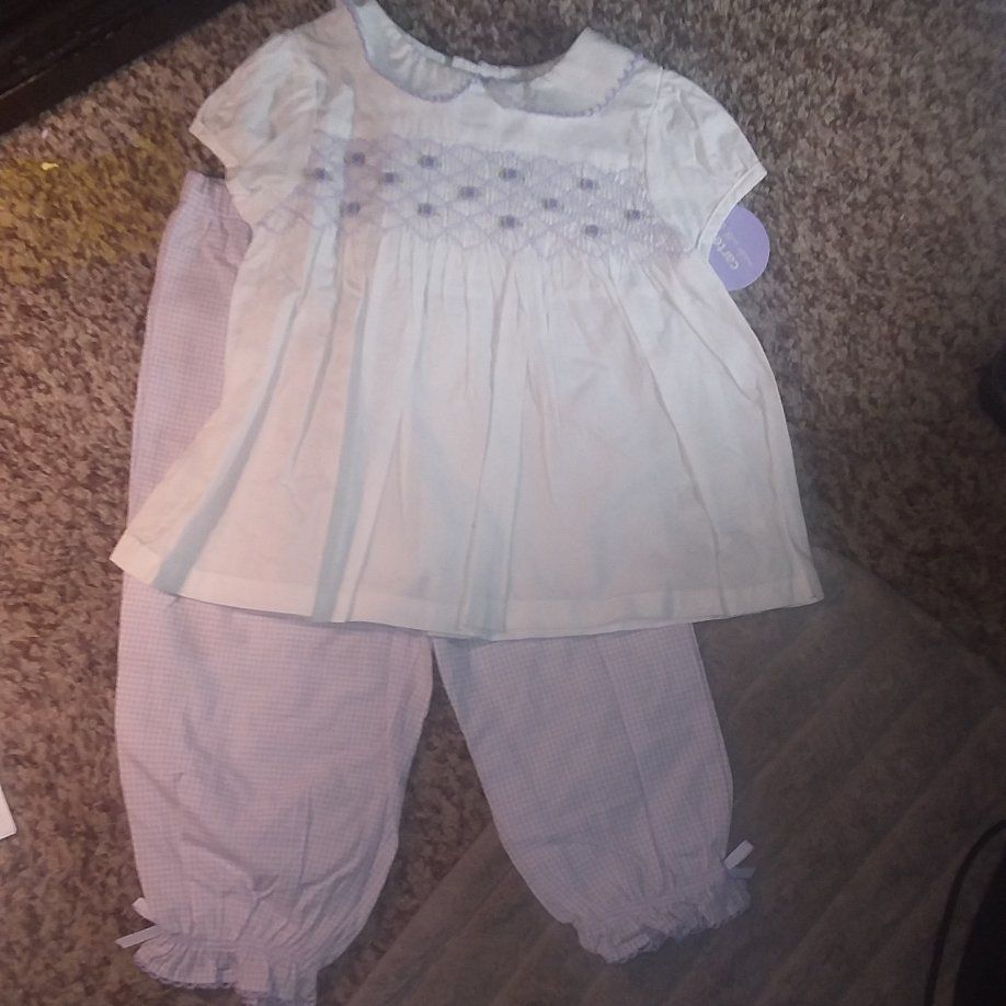 CARTER'S LAVENDER GINGHAM PANTS / SMOCKED TOP 12 M