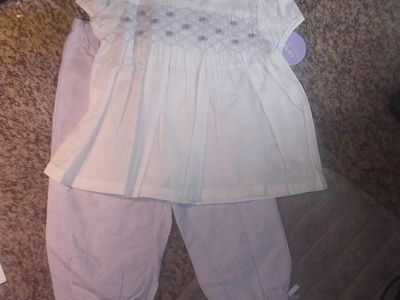 CARTER'S LAVENDER GINGHAM PANTS / SMOCKED TOP 12 M