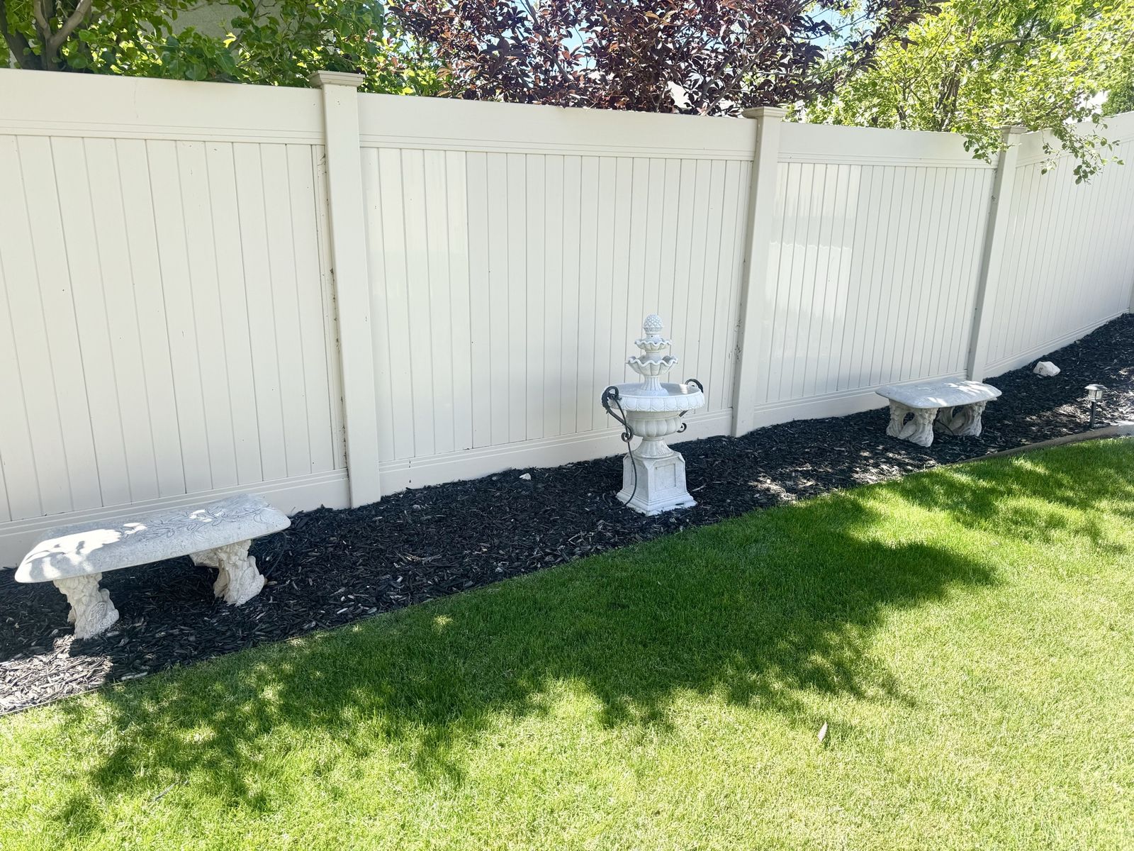 Outdoor Set | 2 Curved Concrete Benches | 1 Decorative Resin Fountain | Lawn Decor | Garden
