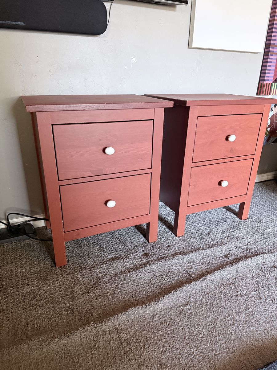 Red Hemnes 2 Drawer Nightstand Set