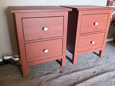 Red Hemnes 2 Drawer Nightstand Set