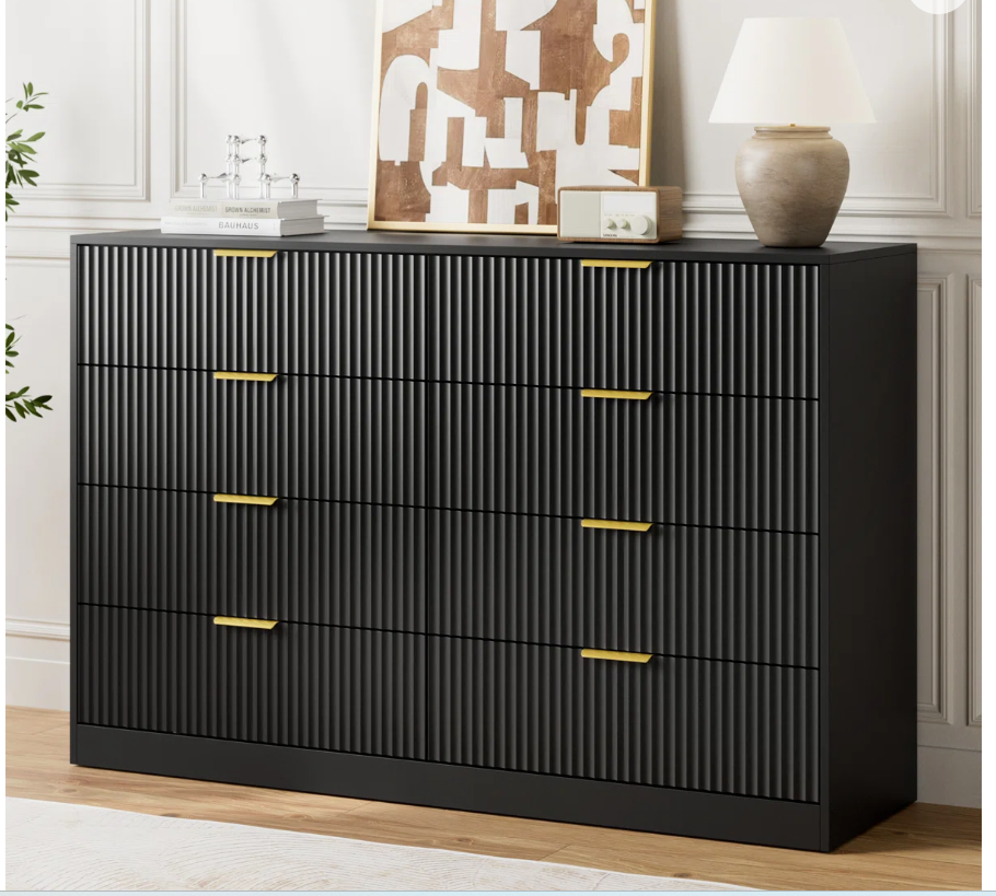 Fluted Dresser For Bedroom With 8 Drawers, 55" Wide Modern Chest Of Drawers With Metal Handle
