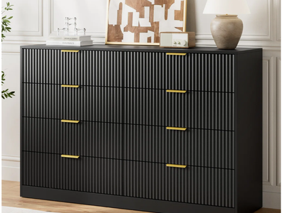 Fluted Dresser For Bedroom With 8 Drawers, 55" Wide Modern Chest Of Drawers With Metal Handle