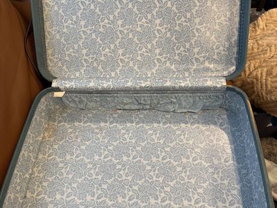 Vintage Blue Hard Shell Suitcase with Floral Interior Lining